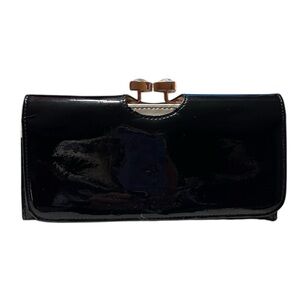 Ted Baker Black Patent Leather Bobble Matinee Wallet with Crystal Clasp